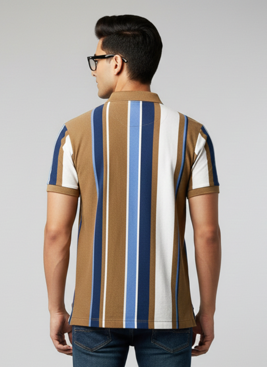 U.S. Polo Assn. Men’s Brown Vertical Stripe Polo T-Shirt | Cotton Regular Fit