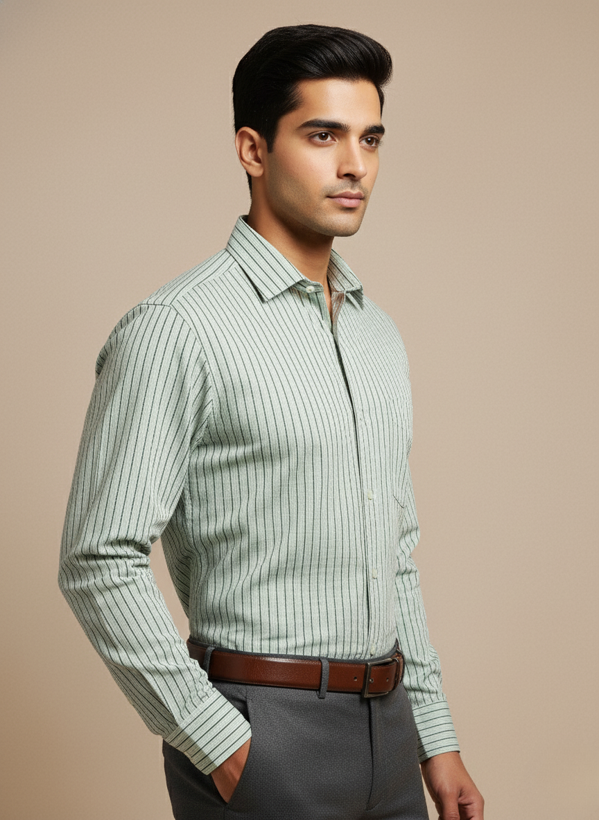 Rare Rabbit Men's Striped Cotton Shirt (Light Gray)