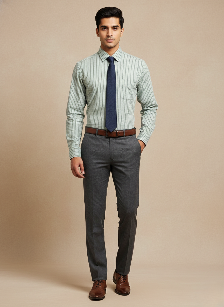 Rare Rabbit Men's Striped Cotton Shirt (Light Gray)