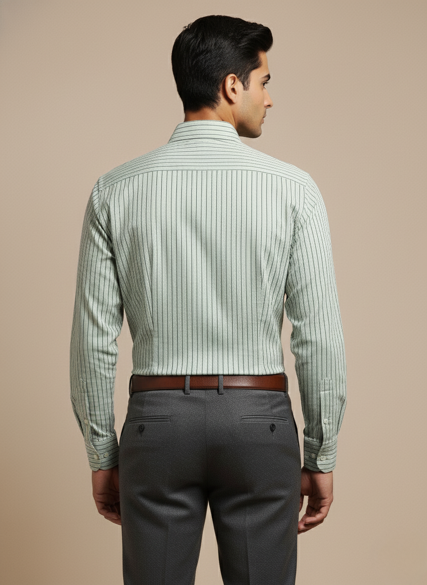 Rare Rabbit Men's Striped Cotton Shirt (Light Gray)