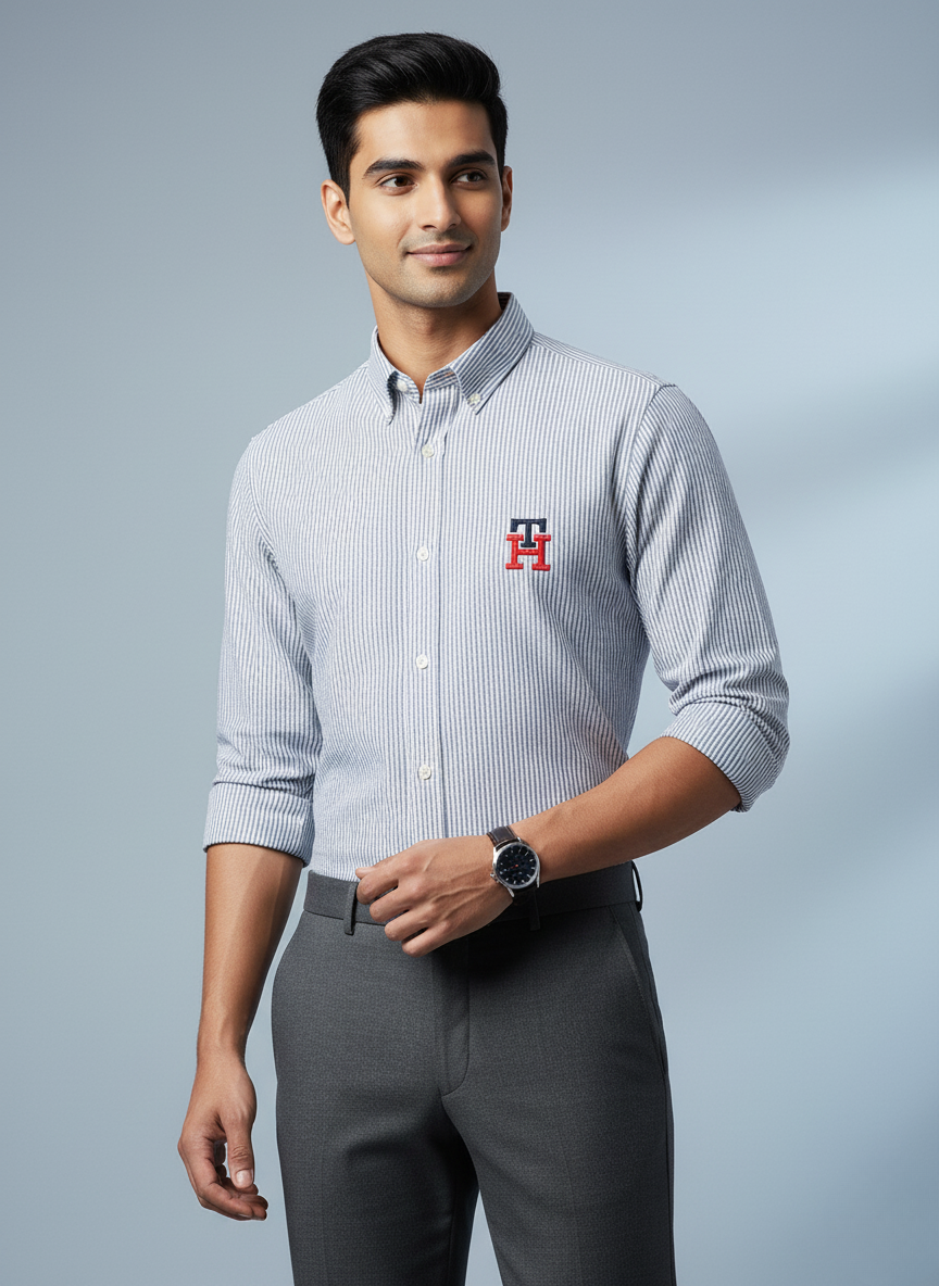 Tommy Hilfiger Men's Classic Striped Button-Down Shirt (Blue)