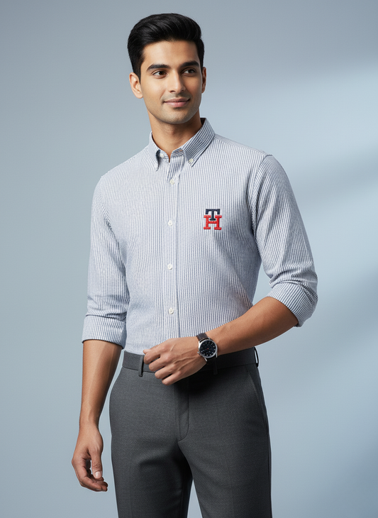 Tommy Hilfiger Men's Classic Striped Button-Down Shirt (Blue)