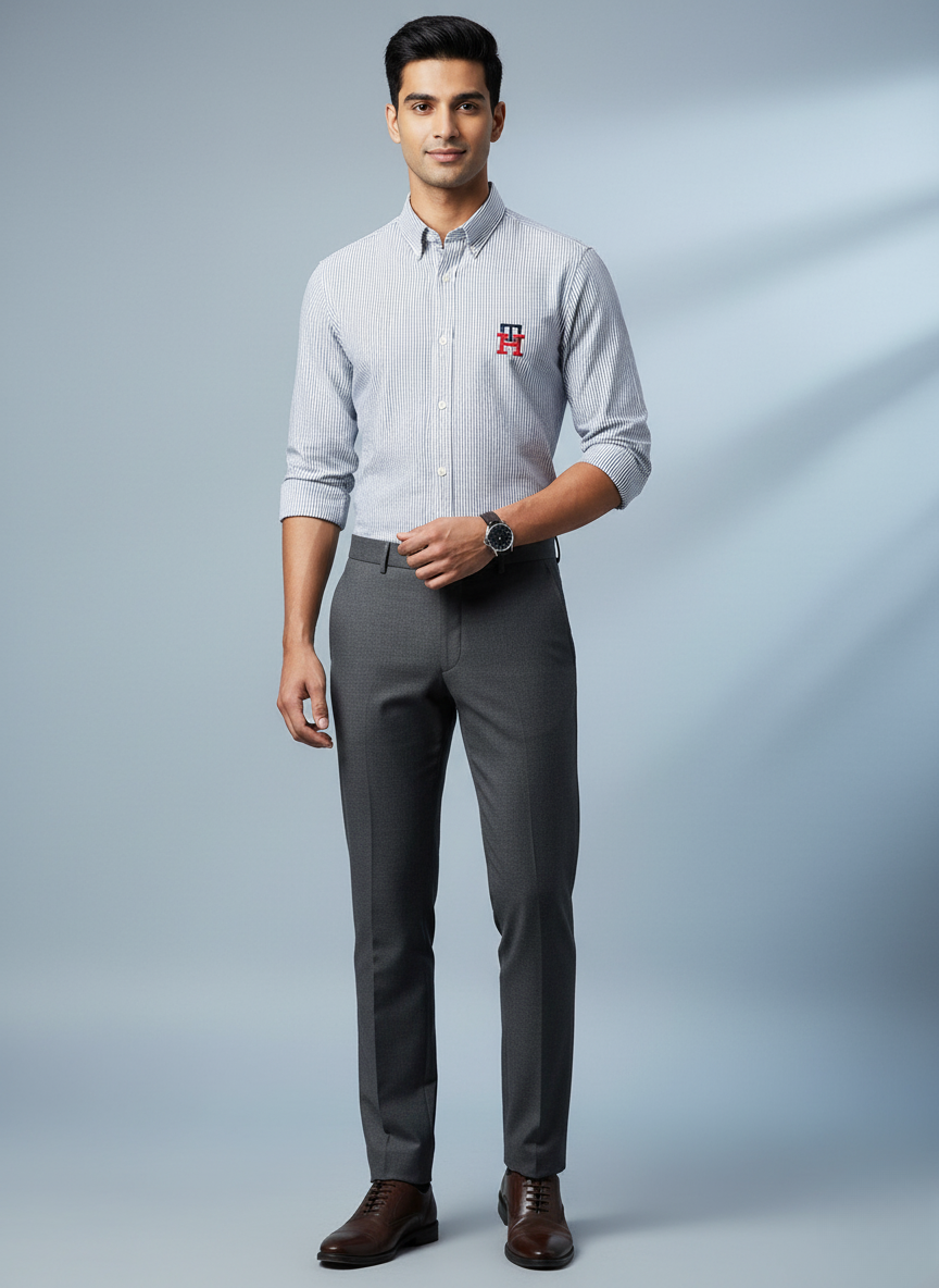 Tommy Hilfiger Men's Classic Striped Button-Down Shirt (Blue)