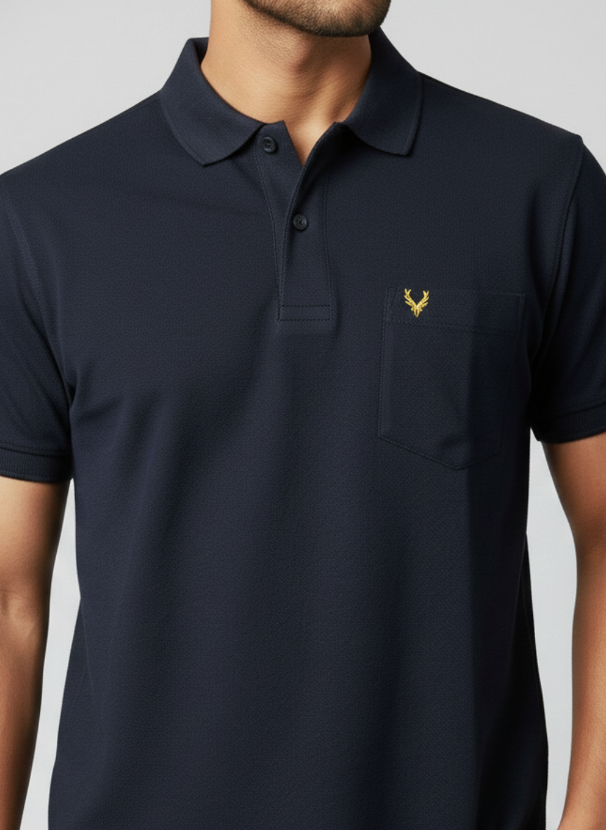 Allen Solly Men’s Navy Blue Solid Polo T-Shirt | Cotton Regular Fit