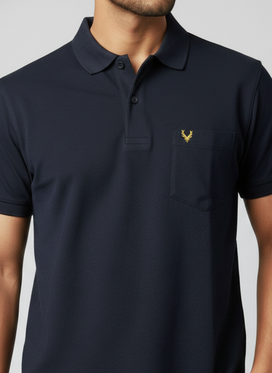 Allen Solly Men’s Navy Blue Solid Polo T-Shirt | Cotton Regular Fit
