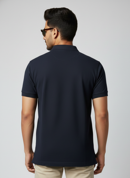 Allen Solly Men’s Navy Blue Solid Polo T-Shirt | Cotton Regular Fit