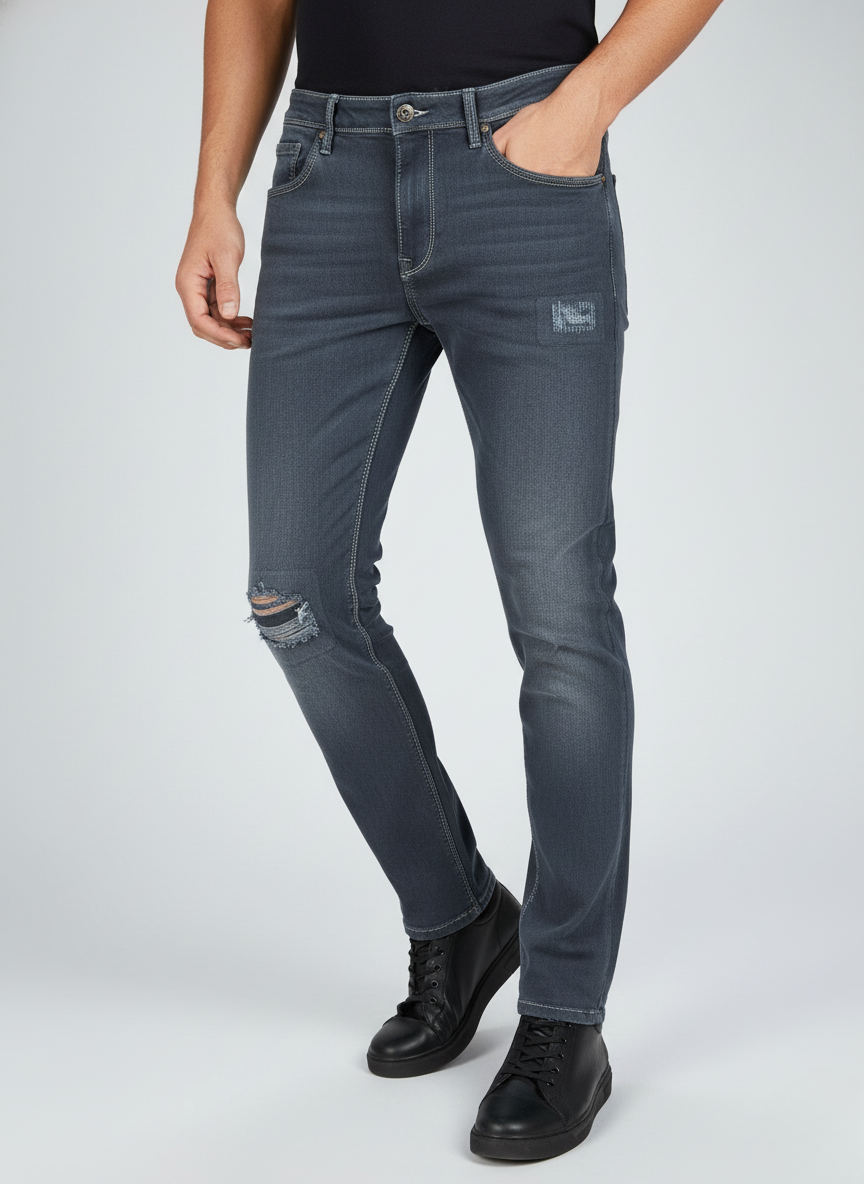 Pepe Jeans London Men's Slate Grey Distressed Slim Fit Denim