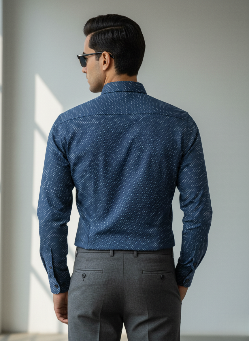 Rare Rabbit Men's Micro Dot Print Shirt (Navy Blue)