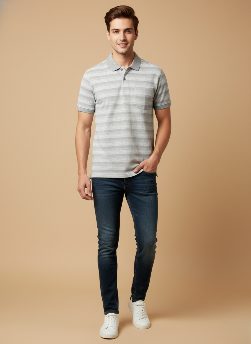 Monte Carlo Men’s Grey Striped Polo T-Shirt