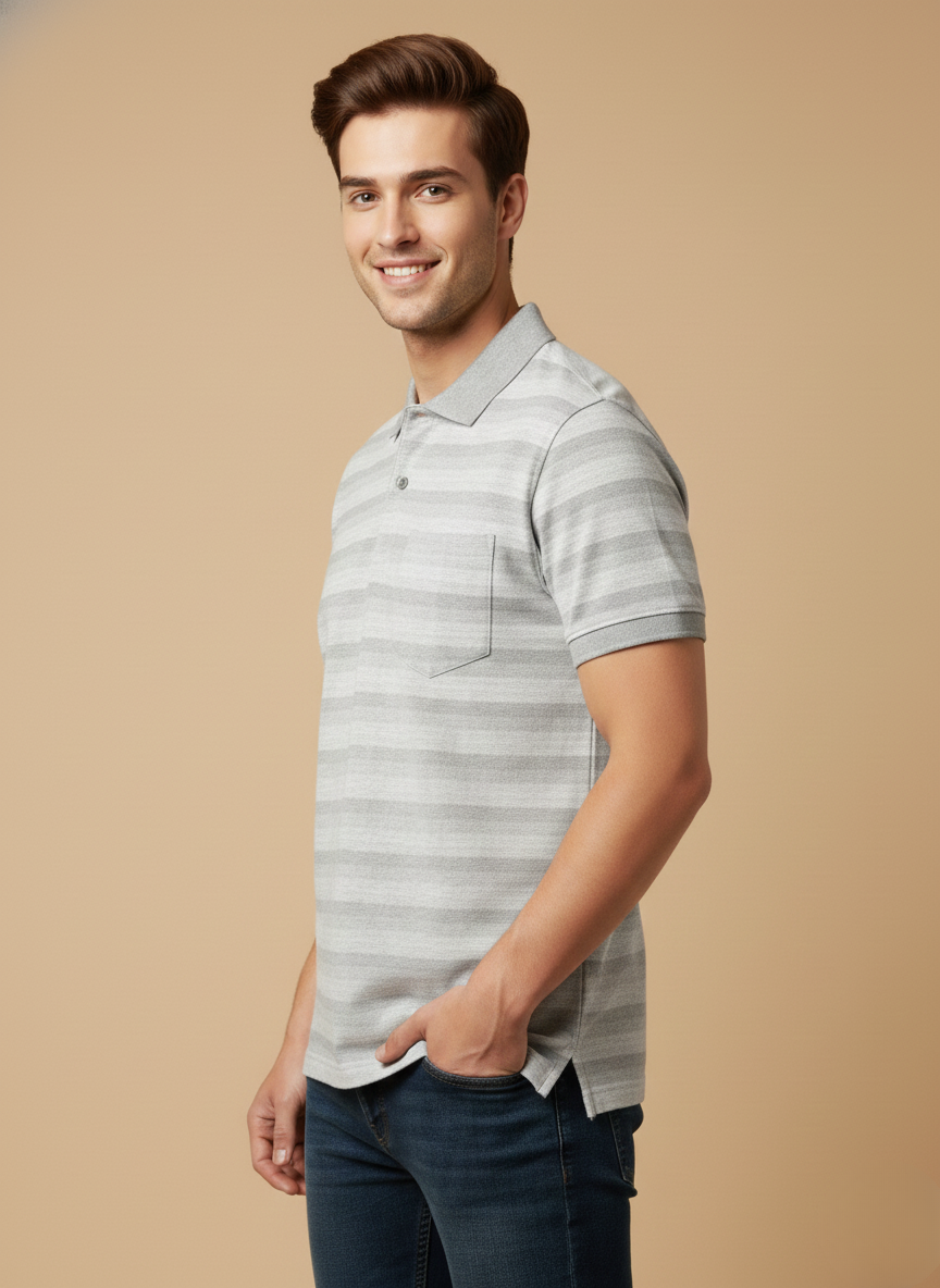 Monte Carlo Men’s Grey Striped Polo T-Shirt