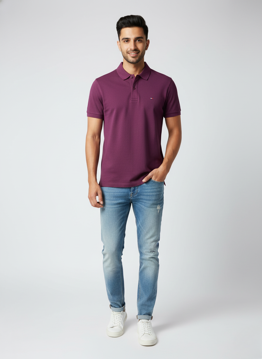 Tommy Hilfiger Men’s Heritage Plum Solid Polo T-Shirt