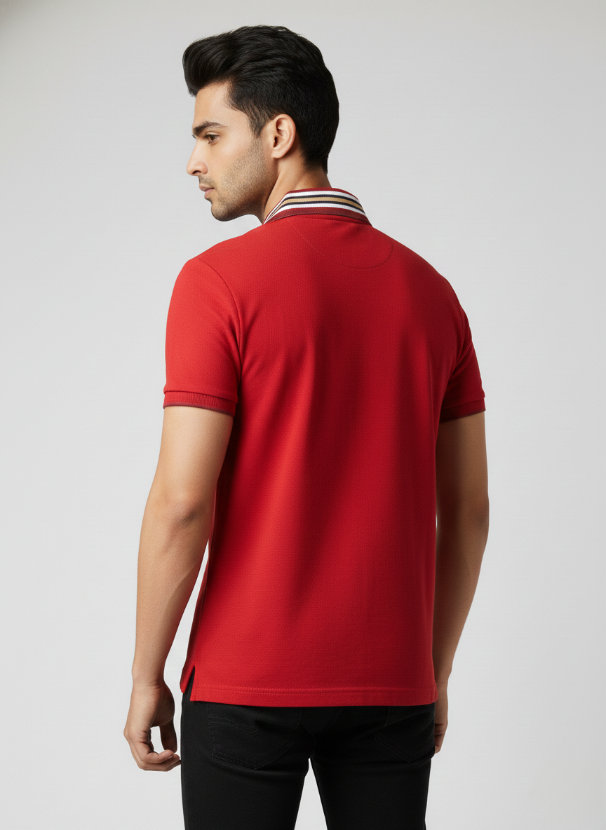 Tommy Hilfiger Men’s Red Polo T-Shirt with Striped Collar