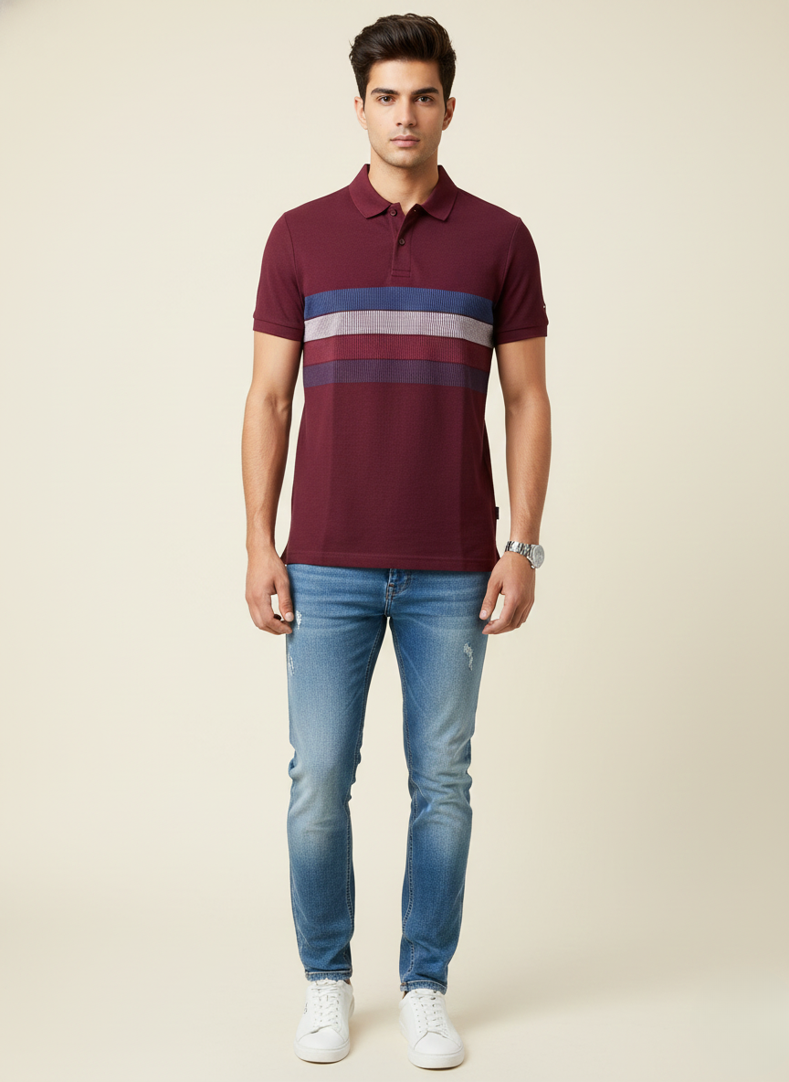 Tommy Hilfiger Men’s Deep Rouge Striped Polo T-Shirt