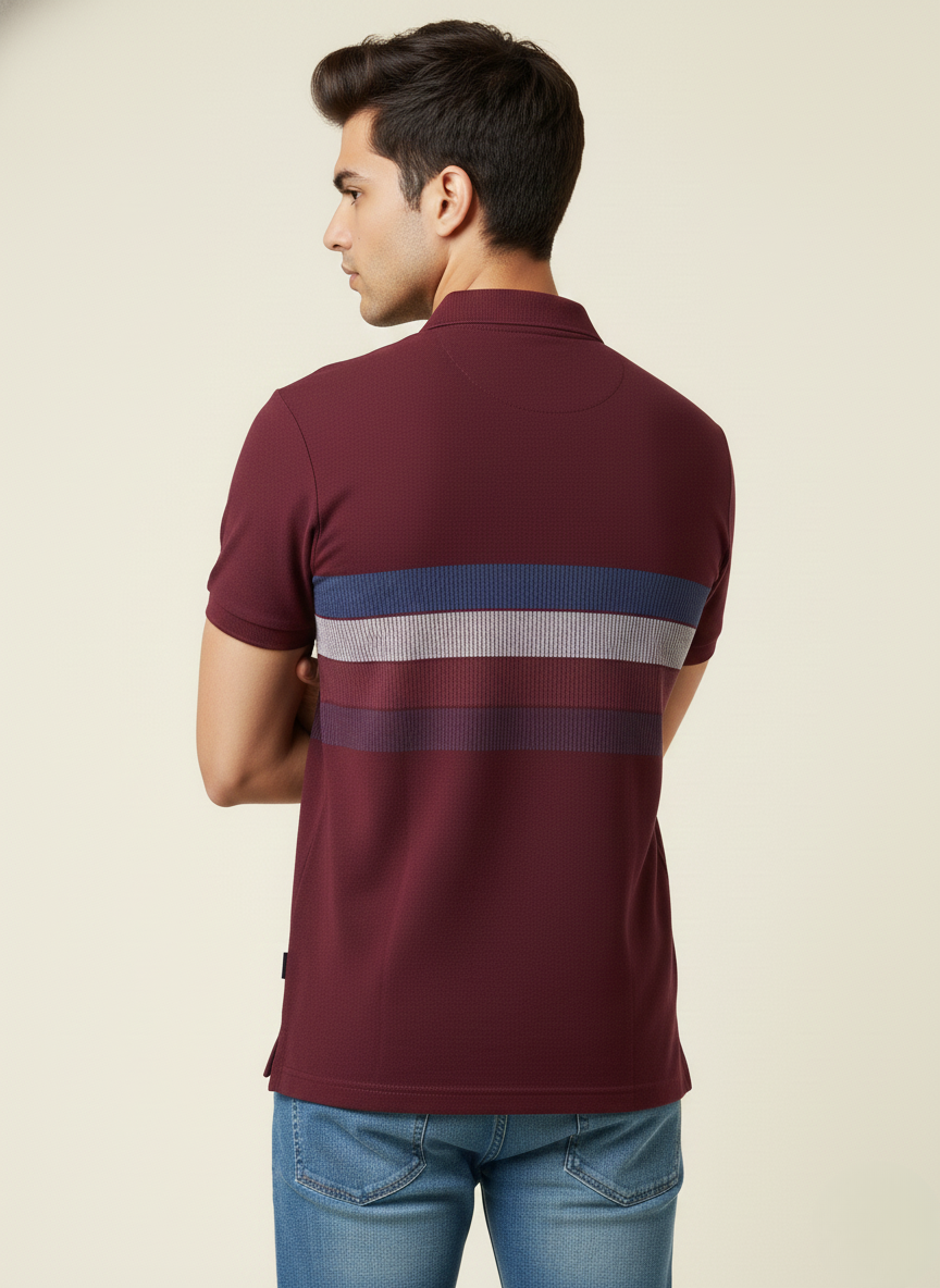 Tommy Hilfiger Men’s Deep Rouge Striped Polo T-Shirt