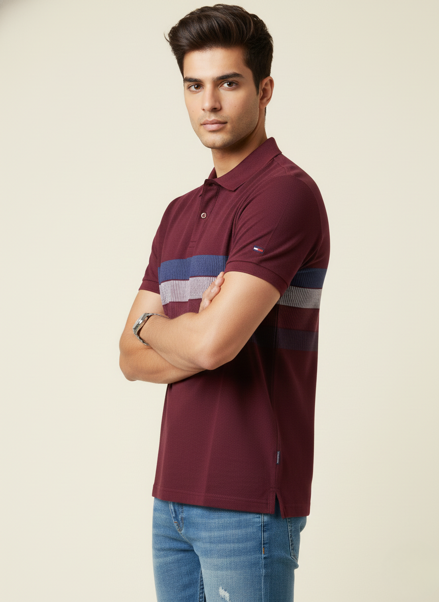 Tommy Hilfiger Men’s Deep Rouge Striped Polo T-Shirt