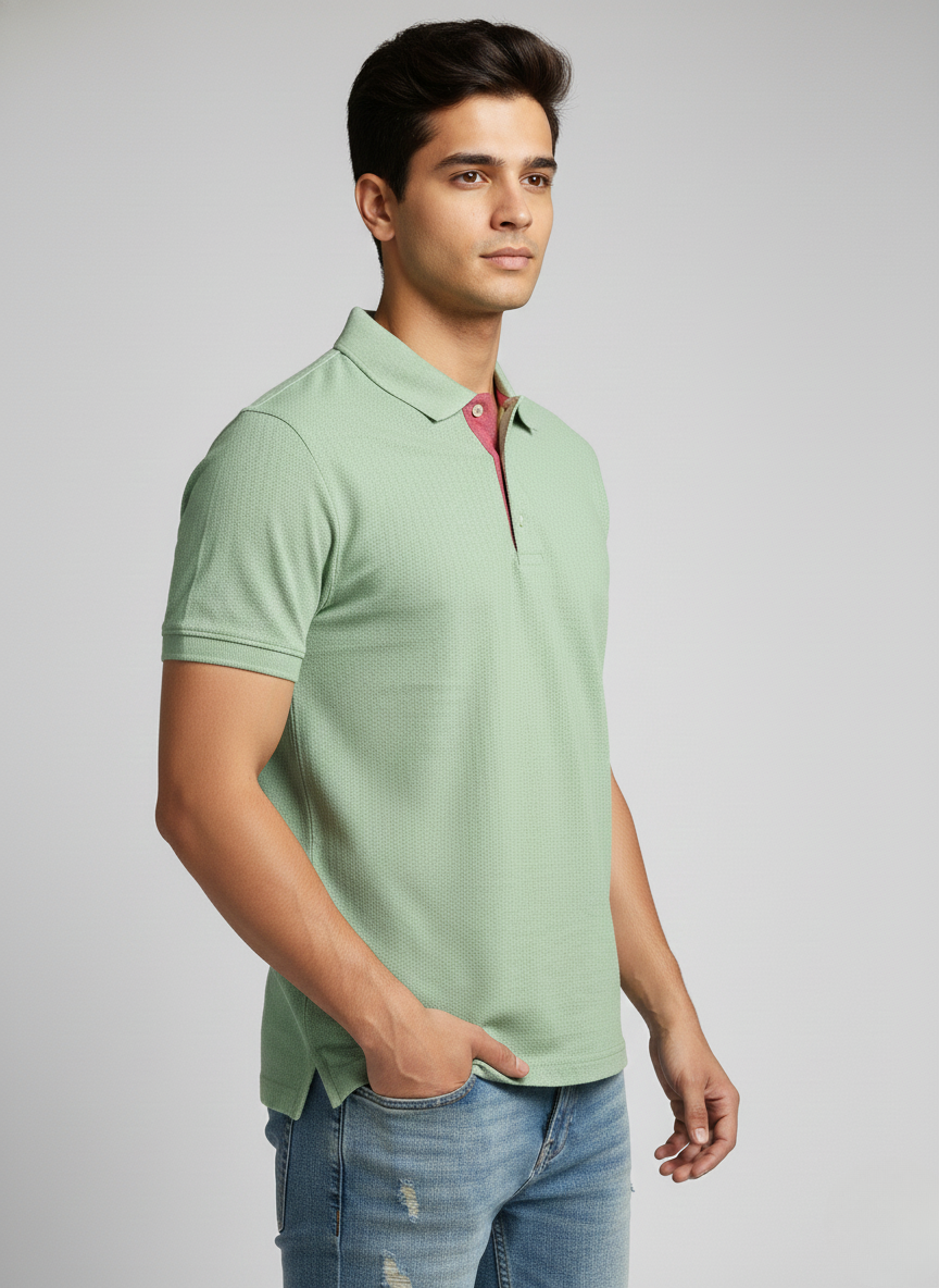 Rare Rabbit Men’s Solid Polo T-Shirt – Dusky Green | Premium Cotton Fit