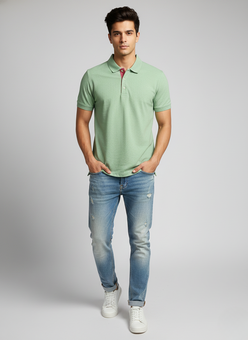 Rare Rabbit Men’s Solid Polo T-Shirt – Dusky Green | Premium Cotton Fit