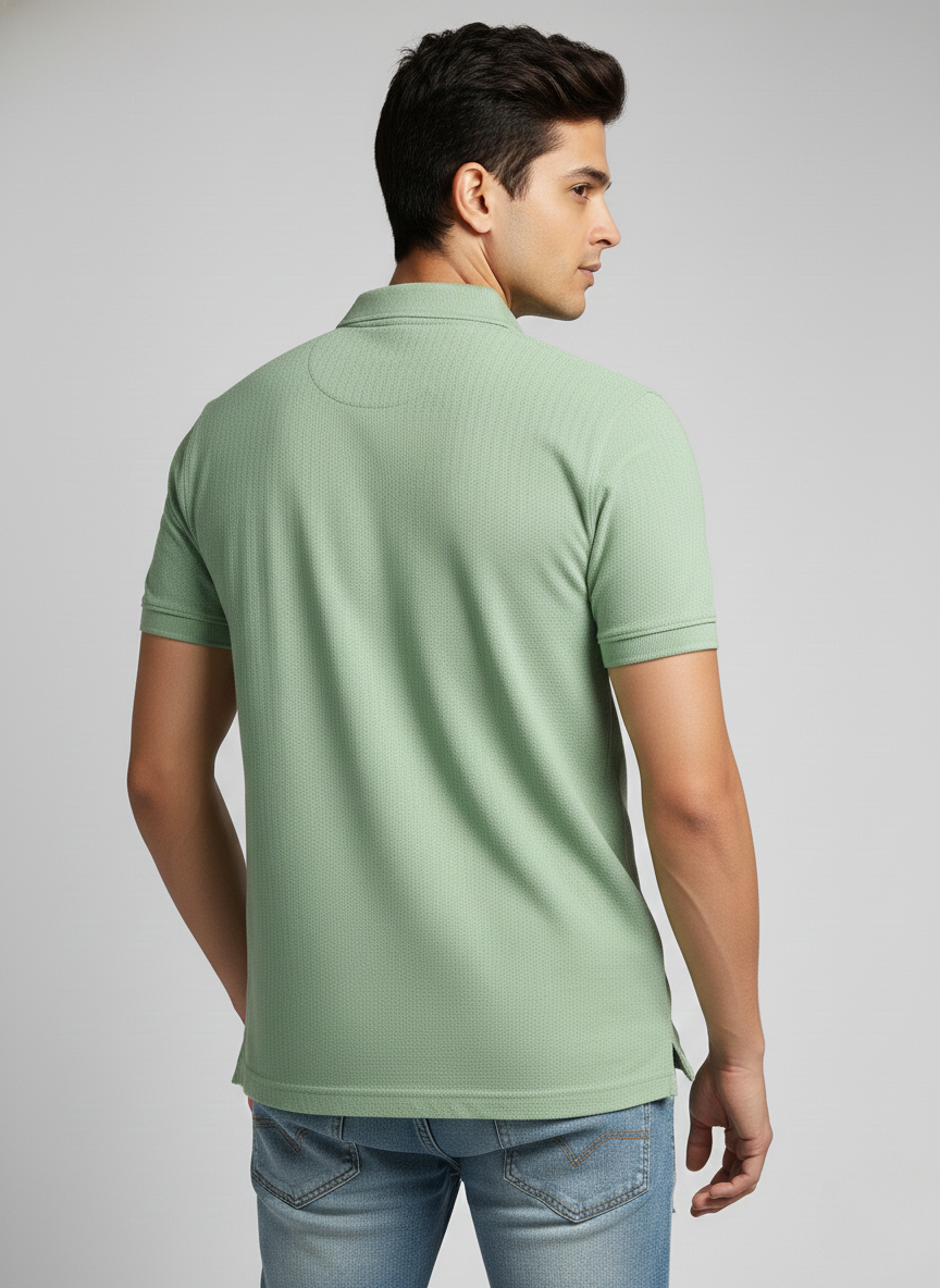 Rare Rabbit Men’s Solid Polo T-Shirt – Dusky Green | Premium Cotton Fit