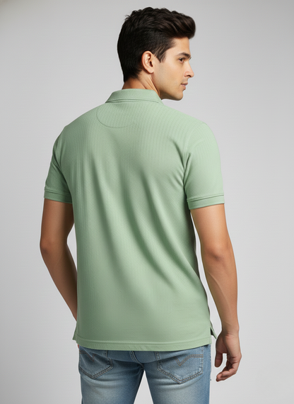 Rare Rabbit Men’s Solid Polo T-Shirt – Dusky Green | Premium Cotton Fit