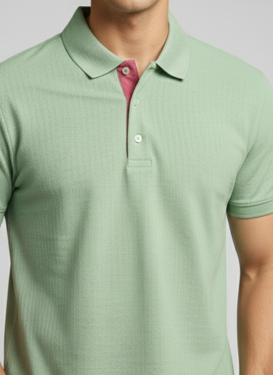 Rare Rabbit Men’s Solid Polo T-Shirt – Dusky Green | Premium Cotton Fit