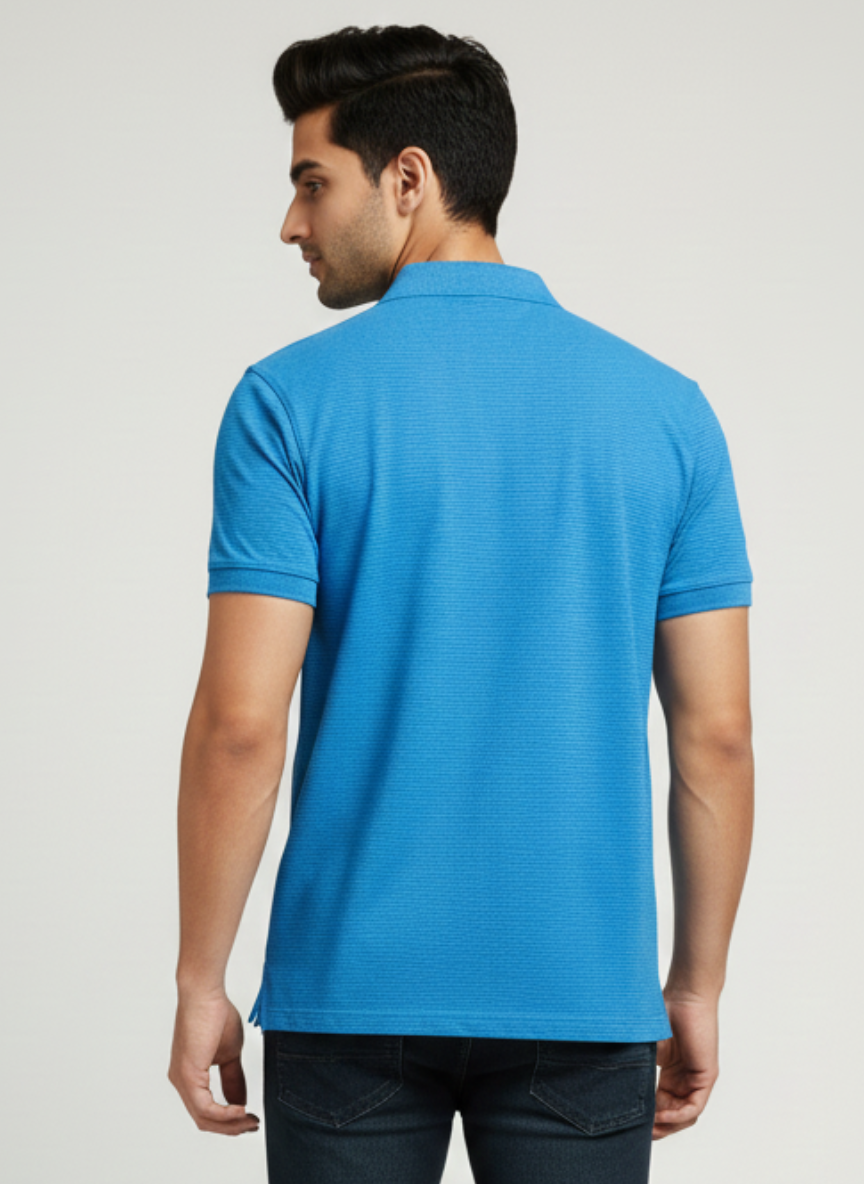 Rare Rabbit Men’s Striped Polo T-Shirt – Blue | Premium Cotton Stretch Fit