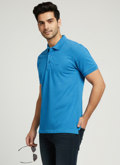 Rare Rabbit Men’s Striped Polo T-Shirt – Blue | Premium Cotton Stretch Fit