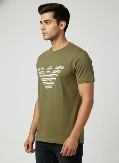 Emporio Armani Men’s Olive Green Logo Print Premium Cotton T-Shirt