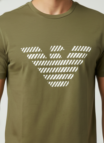 Emporio Armani Men’s Olive Green Logo Print Premium Cotton T-Shirt