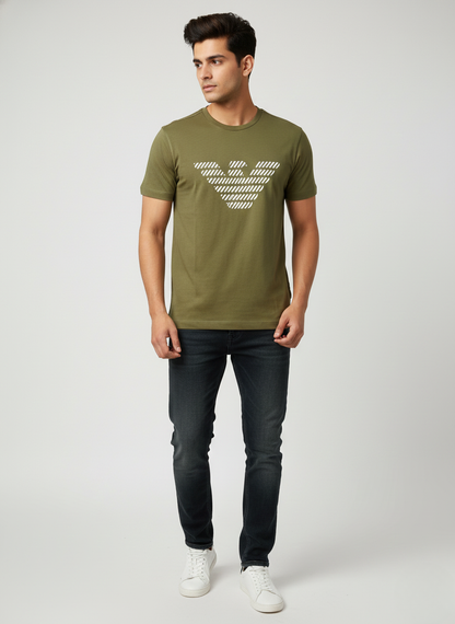 Emporio Armani Men’s Olive Green Logo Print Premium Cotton T-Shirt