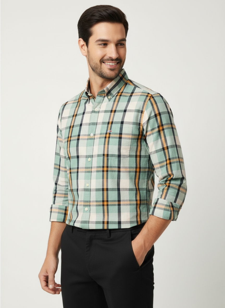 Tommy Hilfiger Men’s Button-Down Plaid Shirt –  Check (Mint Green)
