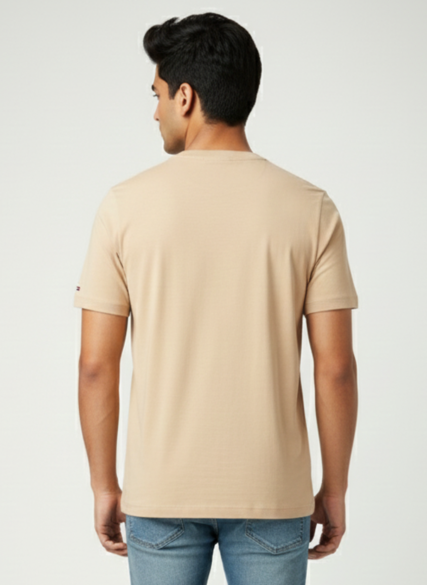 Tommy Jeans Unisex Beige Centered Logo Premium Cotton T-Shirt