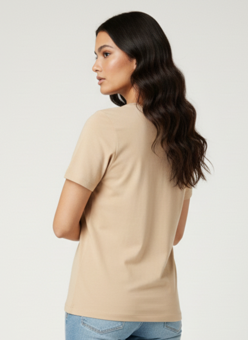 Tommy Jeans Unisex Beige Centered Logo Premium Cotton T-Shirt