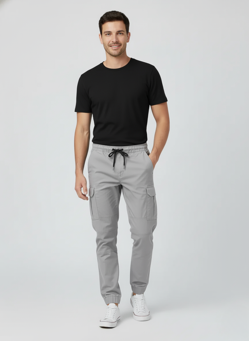 H&M Men's Regular Fit Cargo Pants (Light Grey)
