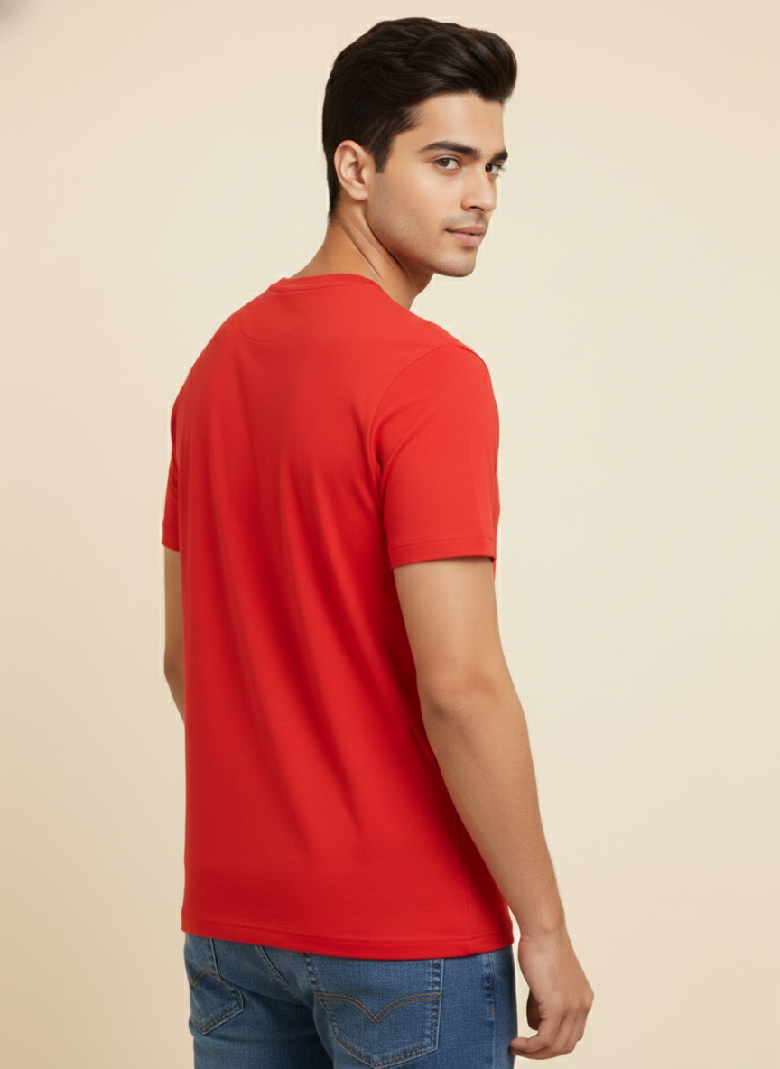 Emporio Armani Unisex Red Floral Logo Print Premium Cotton T-Shirt