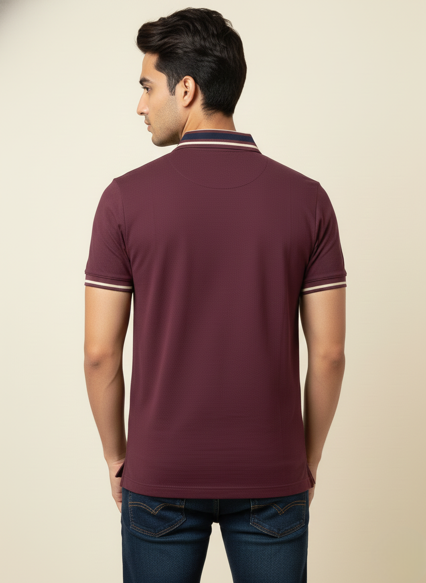 Armani Exchange Men’s Maroon Polo T-Shirt with Logo Patch | Premium Cotton