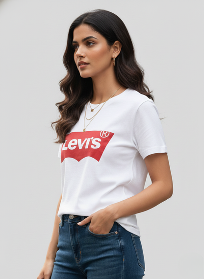 Levi’s Women’s White Batwing Logo T-Shirt | Classic Cotton Casual Tee