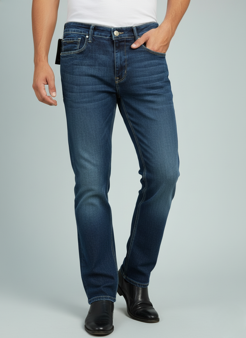 Rare Rabbit Men’s Mid-Wash Denim Jeans (Blue)