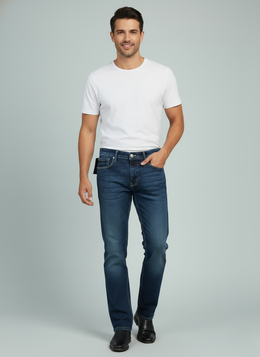 Rare Rabbit Men’s Mid-Wash Denim Jeans (Blue)