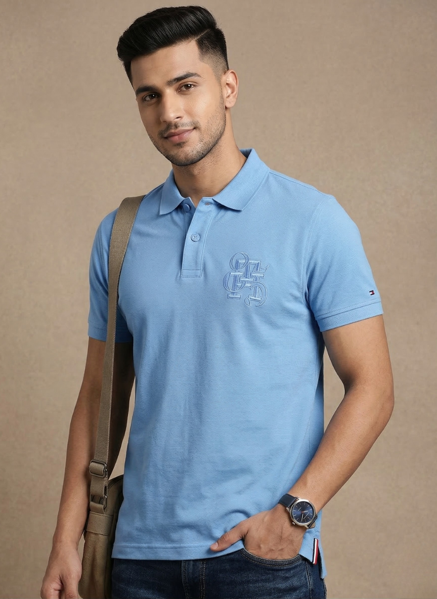 Tommy Hilfiger Men’s Blue Spell Polo T-Shirt | Premium Cotton Regular Fit