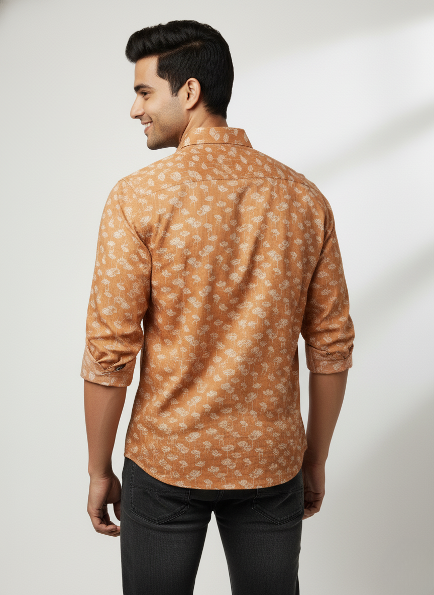 Rare Rabbit Alkaline Floral Print Shirt (Rust Brown & White)