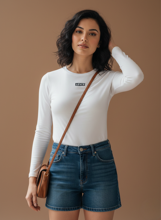 Levi’s Women’s White Slim Fit Long Sleeve Logo T-Shirt | Classic Minimal Style