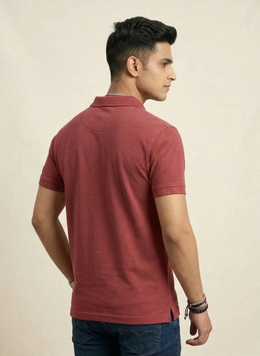 Louis Philippe Men’s Solid Red Polo Collar T-Shirt