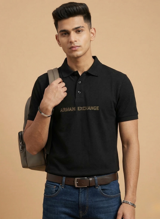 Armani Exchange Black Polo Neck T-Shirt