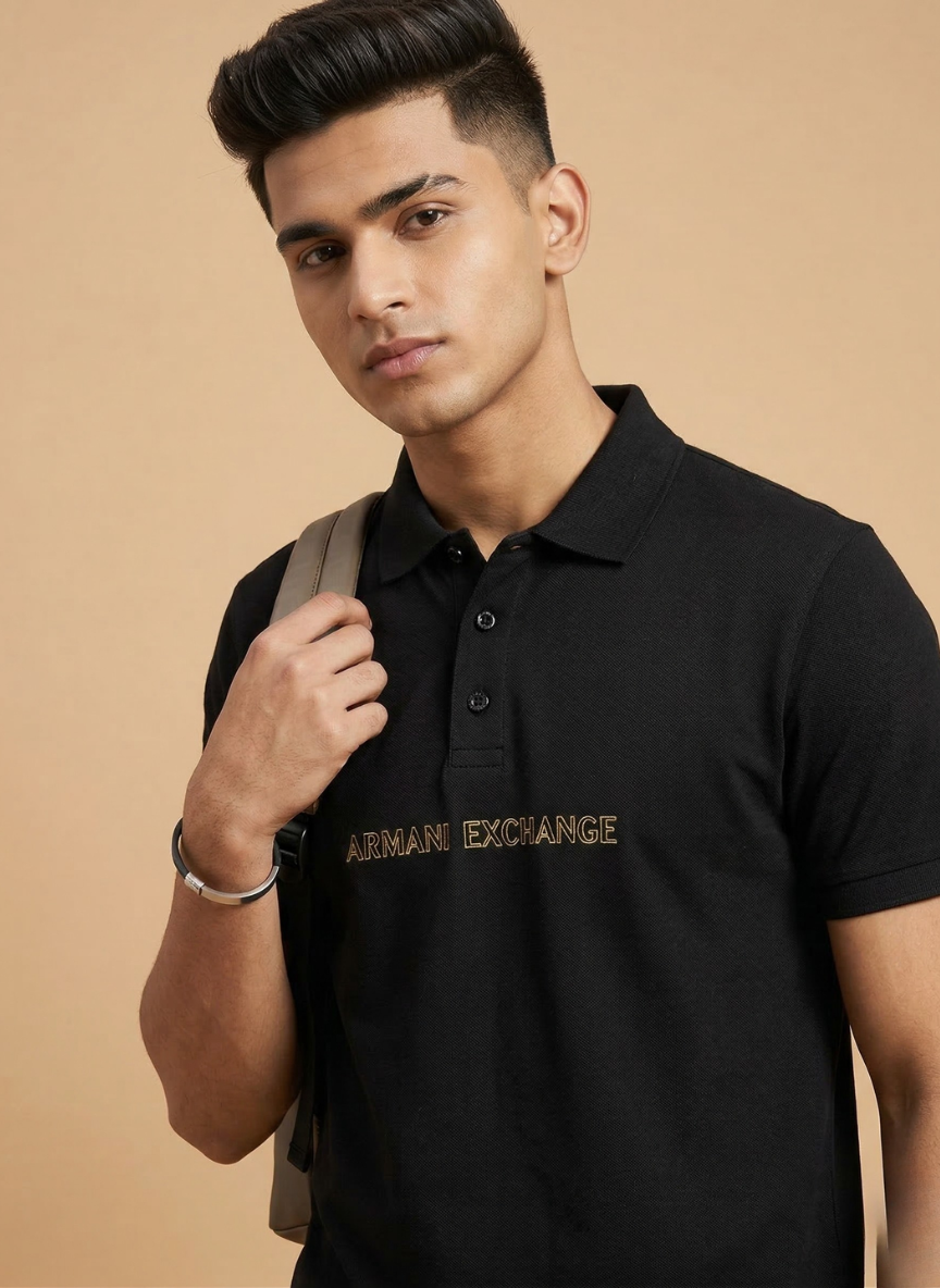 Armani Exchange Black Polo Neck T-Shirt