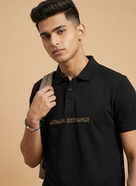 Armani Exchange Black Polo Neck T-Shirt
