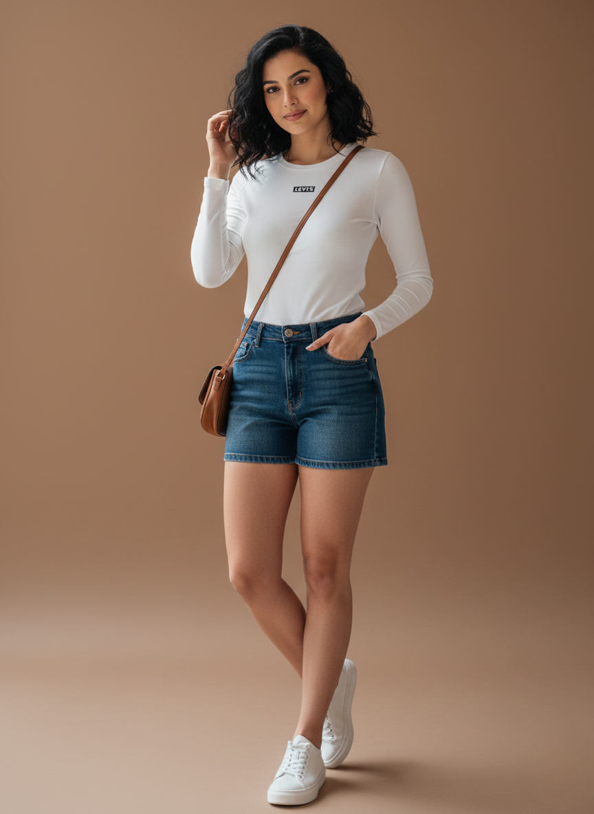 Levi’s Women’s White Slim Fit Long Sleeve Logo T-Shirt | Classic Minimal Style