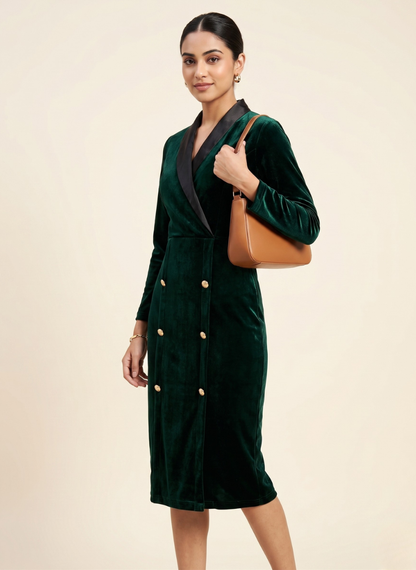 JC Collection Women’s Green Velvet Sheath Dress with Gold Buttons