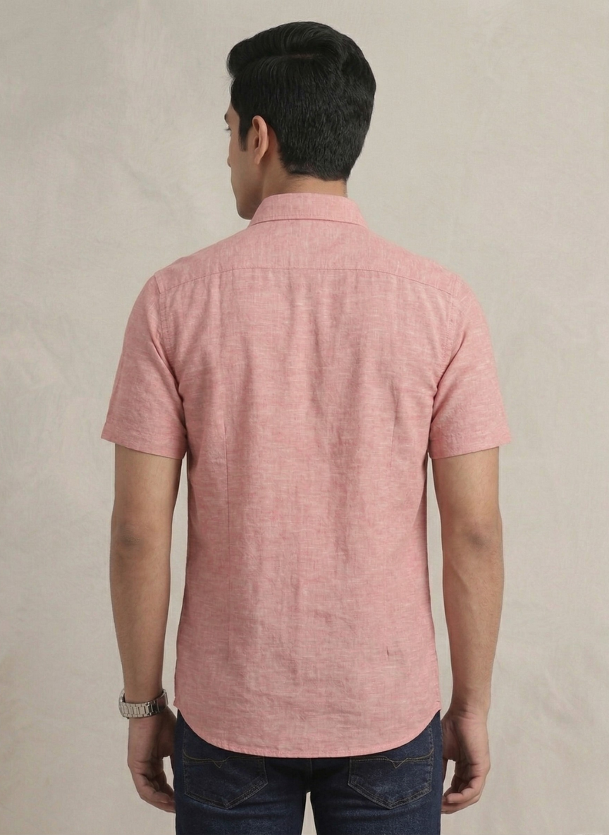 Metronaut Men’s Dusty Red Short Sleeve Casual Shirt - Slim Fit & Solid Color