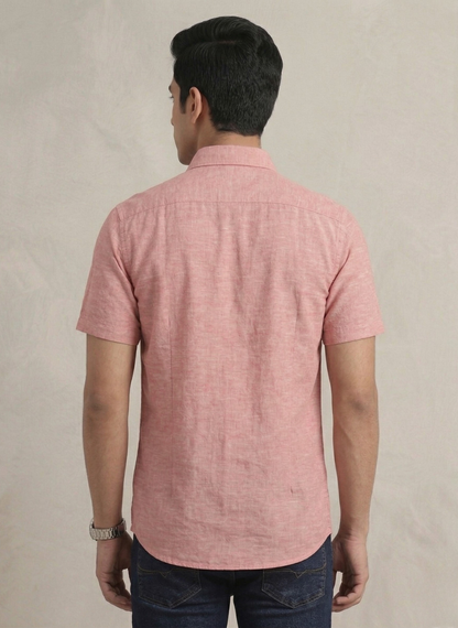Metronaut Men’s Dusty Red Short Sleeve Casual Shirt - Slim Fit & Solid Color