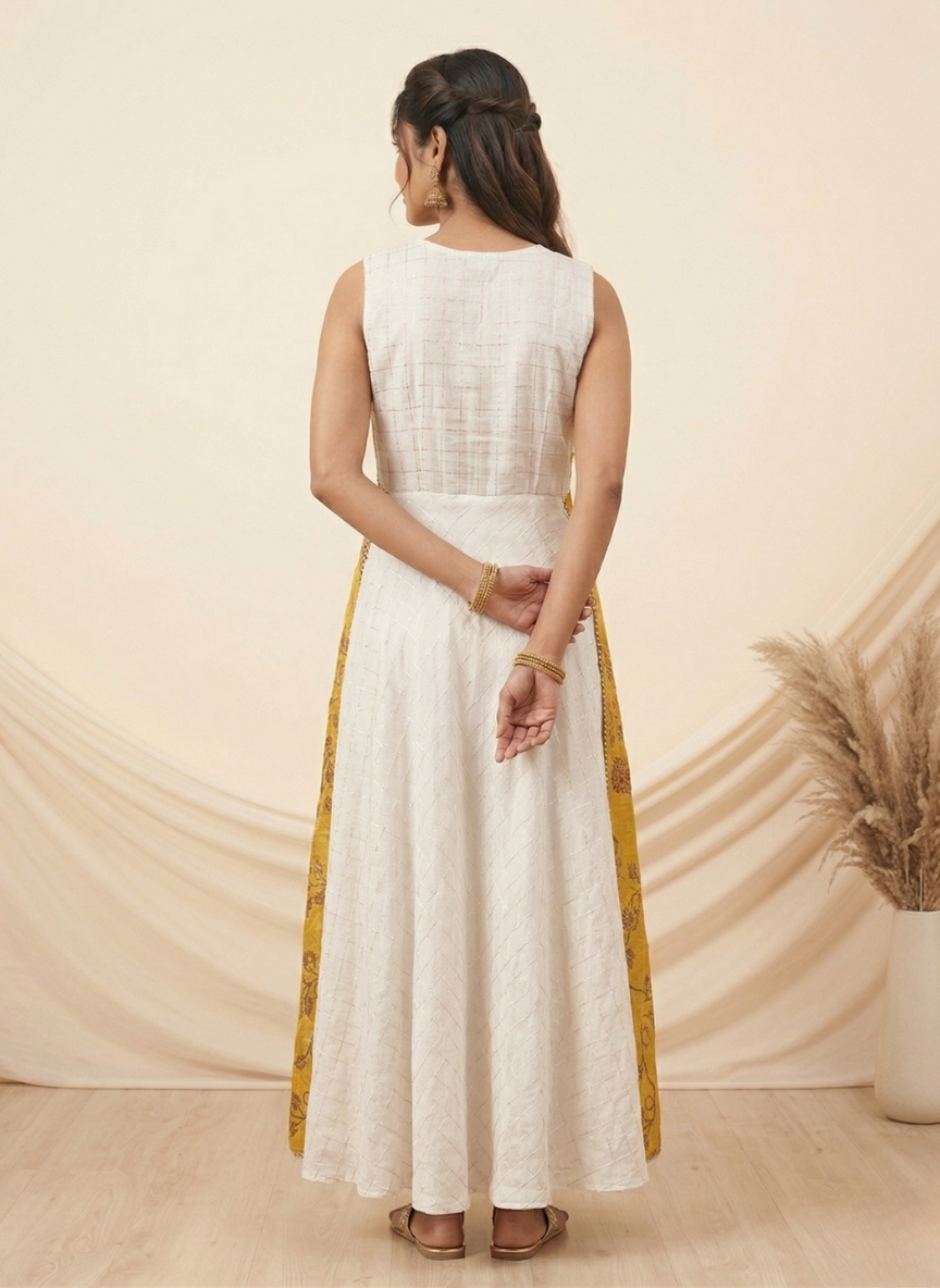 Women's Festive Embroidered Anarkali Gown with Attached Floral Jacket